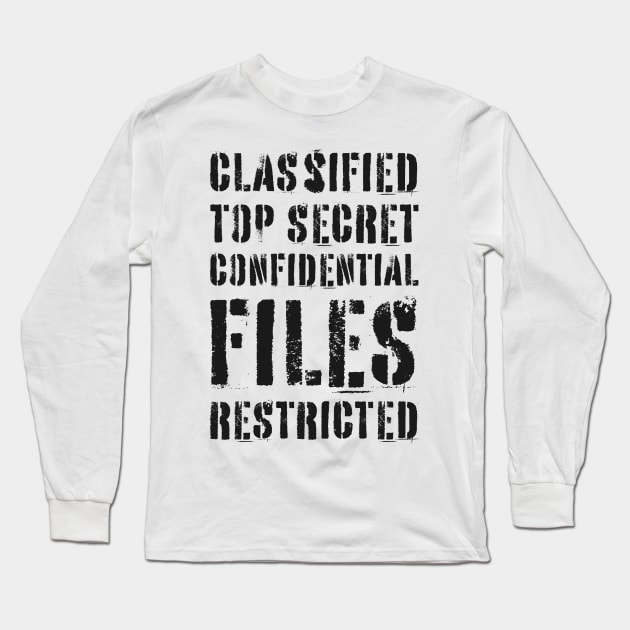 Classified Files Typography Stack (Black) Long Sleeve T-Shirt by John Uttley